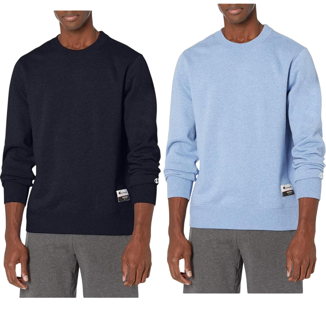 2 New Champion Mens Small Blue &amp; Navy Sueded Fleece Pullover Crew Sweatshirts
