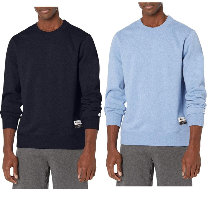 2 New Champion Mens Small Blue &amp; Navy Sueded Fleece Pullover Crew Sweatshirts
