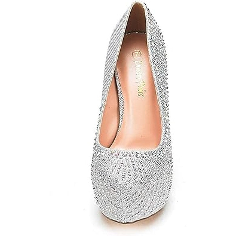Dream Pairs Womens 5.5 Silver Rhinestone 5.5" Platform Heel Close Toe Pump Shoes