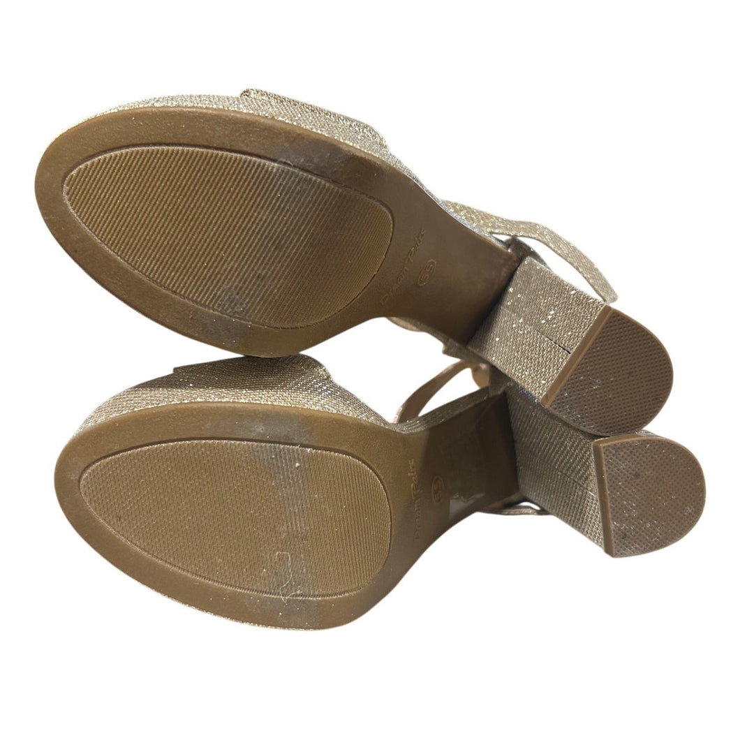 Dream Pairs Womens 5.5 Gold Glitter 5.75" Heel Open Round Toe Ankle Strap Shoes