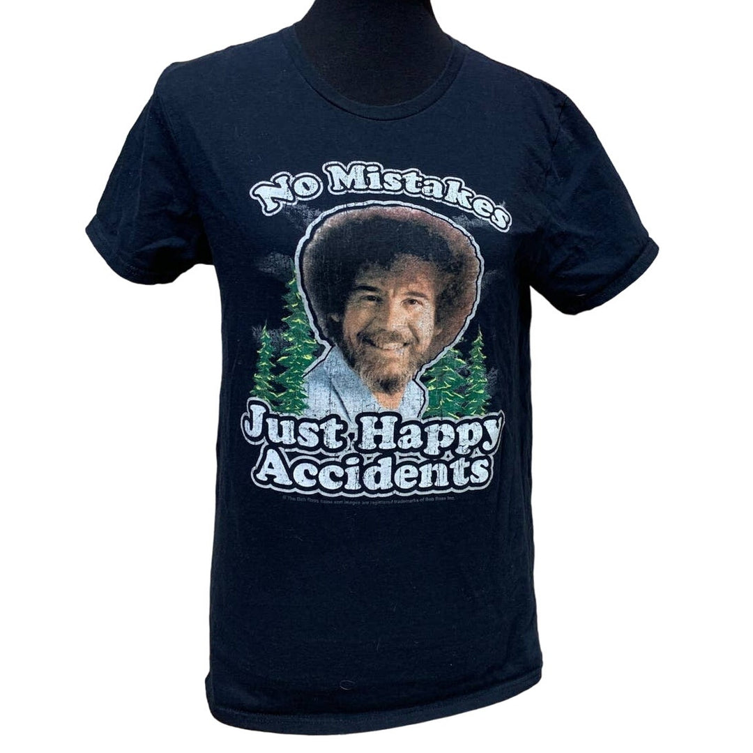 Bob Ross Small No Mistakes Just Happy Accidents Short Sleeve 100% Cotton Tee