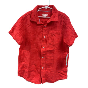 New Cat & Jack Boys Medium Red Melon Short Sleeve 100% Cotton Button Up Shirt