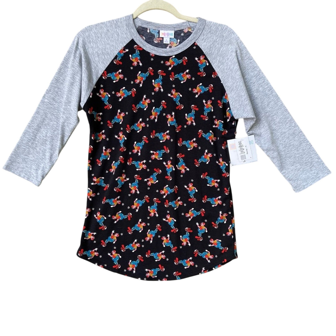 NWT New LulaRoe Womens Small Randy Clown Print Long Sleeve Raglan Tee Shirt