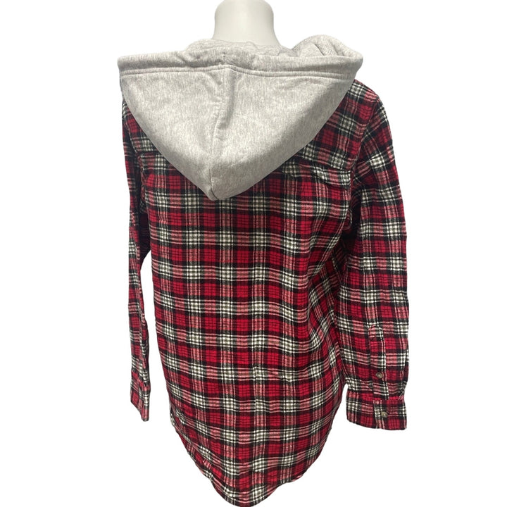 New Time and Tru Womens Large Long Sleeve Plaid Flannel Cotton Blend Hoodie