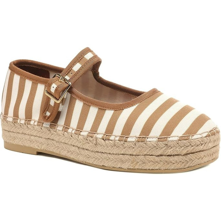 Womens Size 9.5 Brown Striped Mary Jane Woven Espadrilles Platform Sandal Shoes