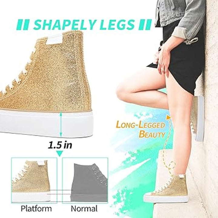 New Altocis Womens Size 9 Gold Glitter Platform High Top Lace Up Sneakers Shoes