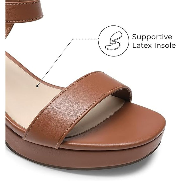 Dream Pairs Womens 8 Chestnut Brown Faux Leather 3" Block Heel Platform Sandals
