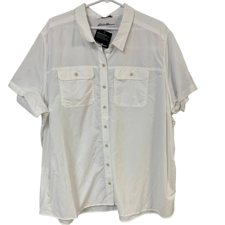 New Eddie Bauer Womens 3X White UPF 50+ Mountian Ripstop SS Button Up Shirt