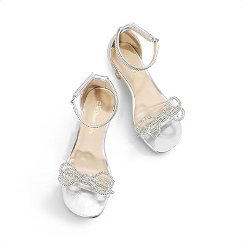 Dream Pairs Little Girls Size 3 Silver Rhinestone Bow 2" Heel Wedding Shoes