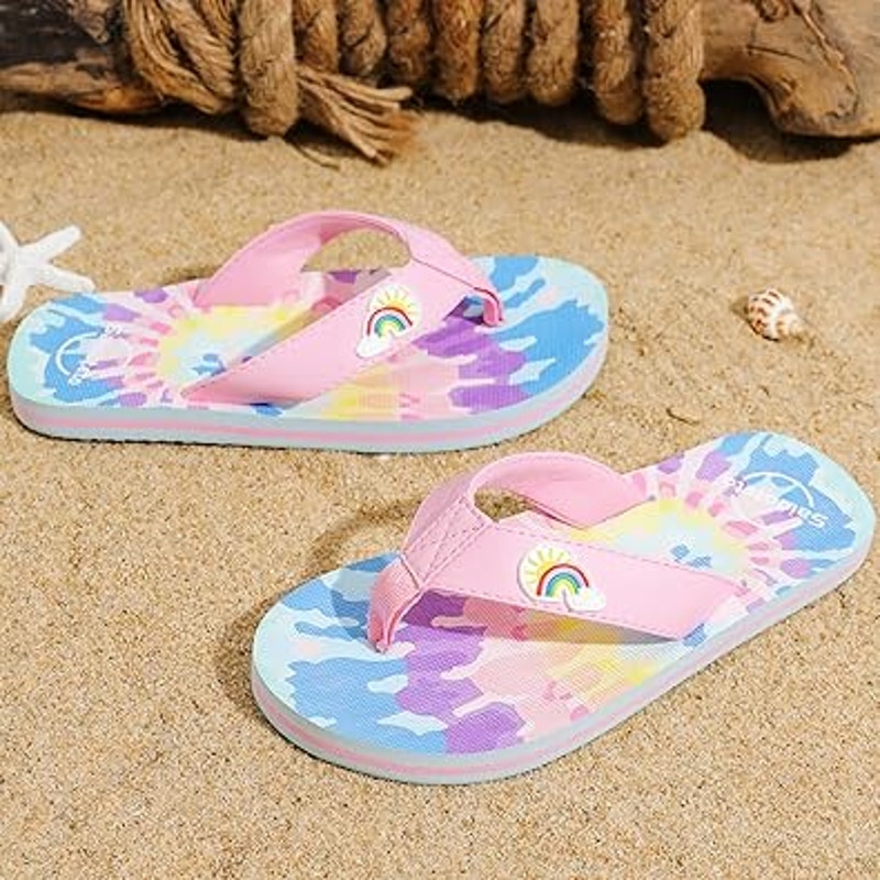 Saidoteto Toddler Girls Size 7 Rainbow Color Burst Slide On  Flip Flops Sandals