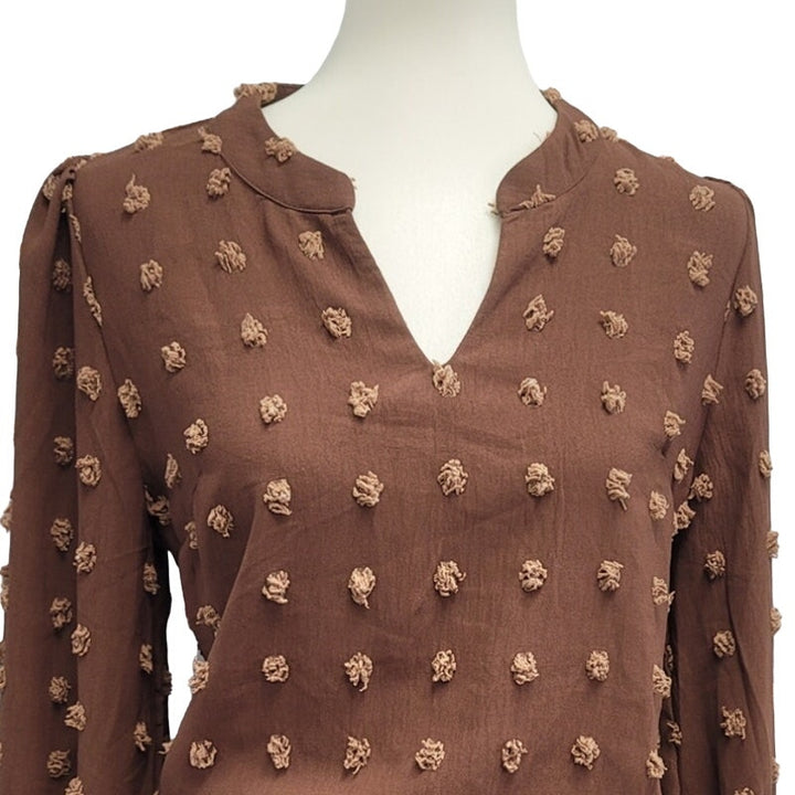 B Womens Small 100% Polyester Long Smocked Sleeve Textured Polka Dot Bodysuit