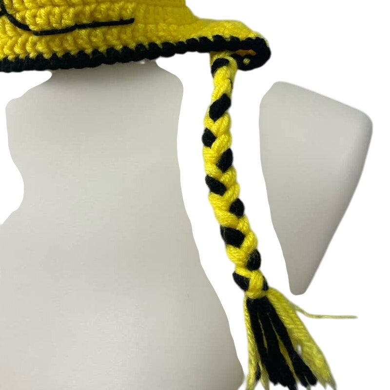 Handmade Crochet Minions Child Yellow Black Single Eye Sock Cap Hat w Braids