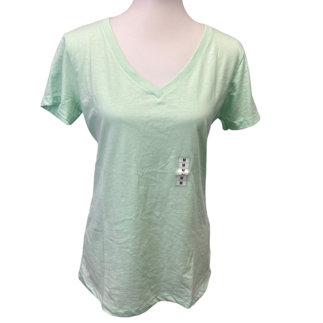 Lot of 3 New Womens Medium Ringspun Cotton Poly Blend V-Neck Short Sleeve Tees