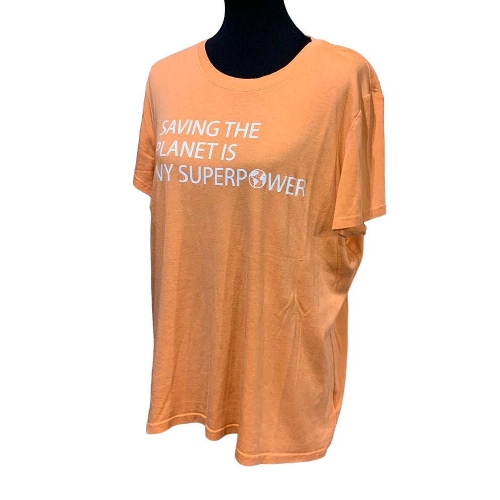 Hand Printed Upcycled Womens 3X Saving the Planet is My Superpower Tee Shirt