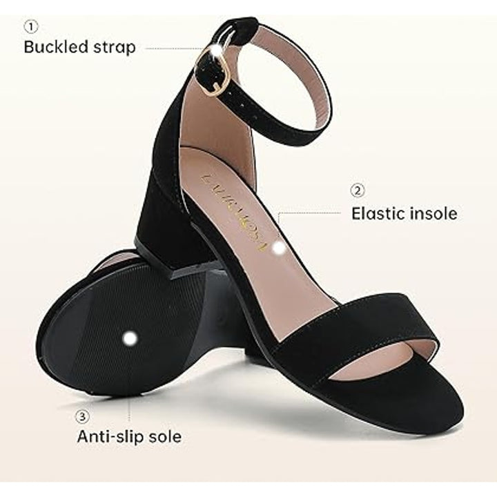 Laurmosa Girls Size 4 Black Faux Leather Open Toe 2" Heel Ankle Strap Shoes