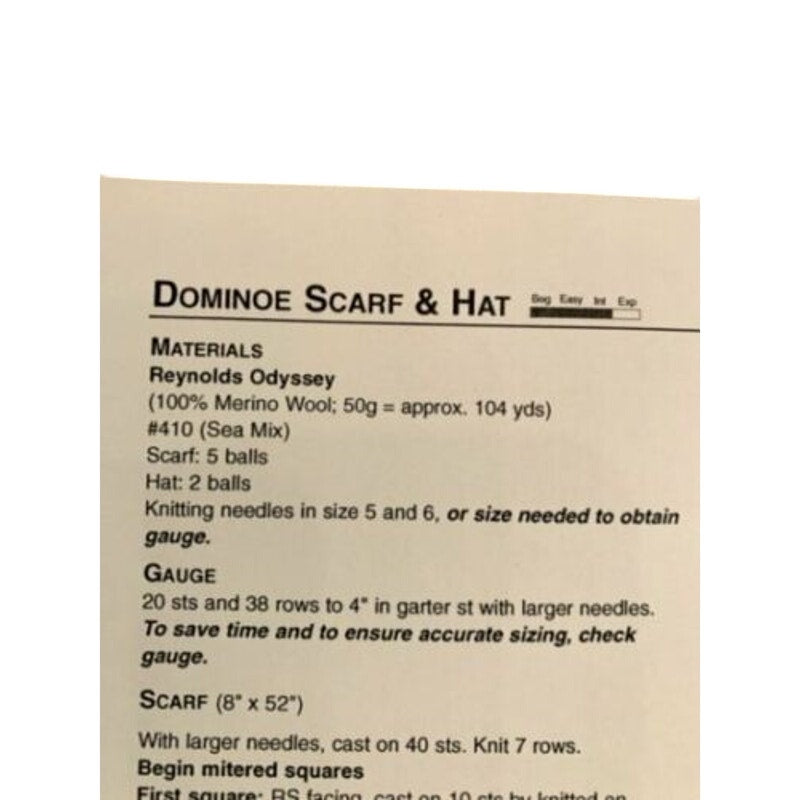 New Reynolds Yarns Odyssey 82269 Dominoe Scarf &amp; Hat Knitting Pattern