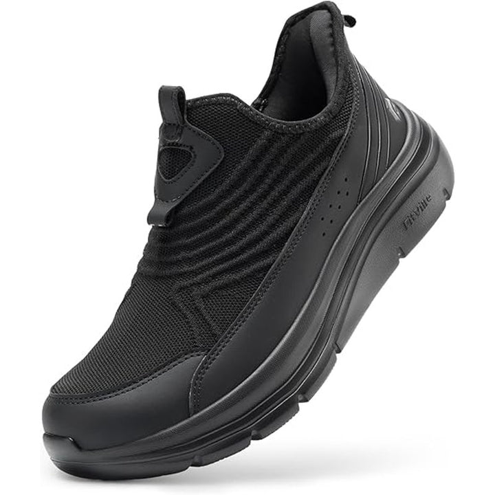 FitVille Mens 13W Wide Black Mesh Slip On Breathable Hands Free Walking Shoes
