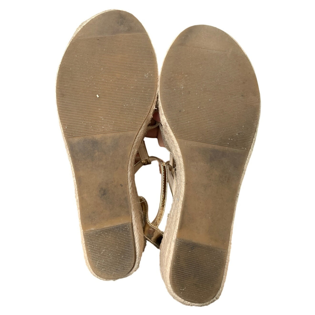 Makegsi Womens Size 10 Shiny Gold 4" Espadrille Wedge Heel Open Toe Sandal Shoes