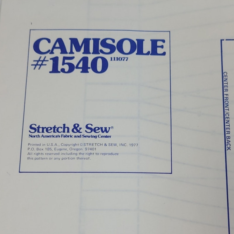 1977 Stretch &amp; Sew 1540 Camisole Sewing Pattern, Complete &amp; Uncut
