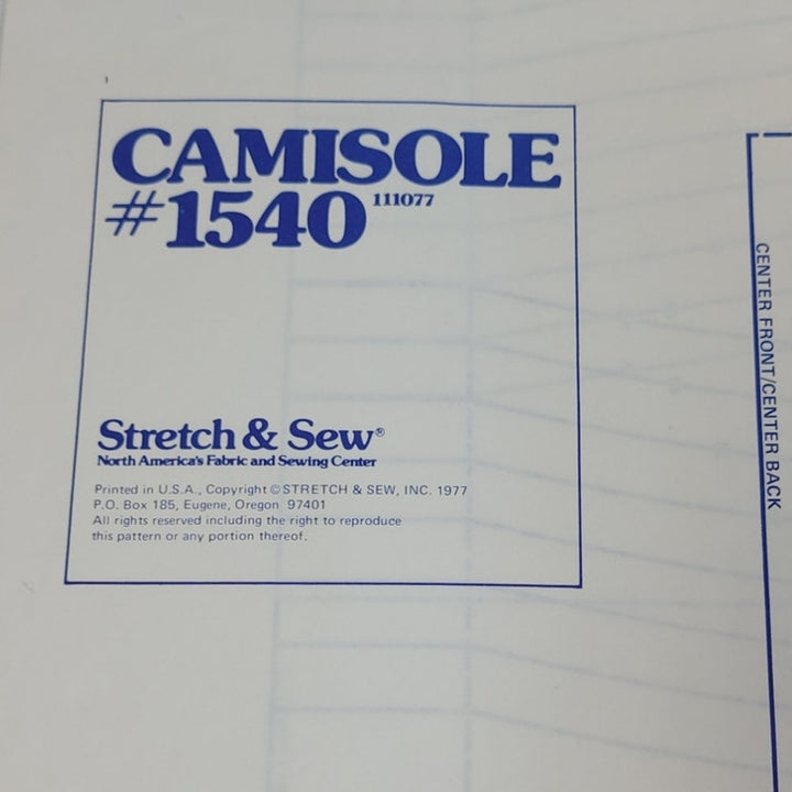 1977 Stretch &amp; Sew 1540 Camisole Sewing Pattern, Complete &amp; Uncut
