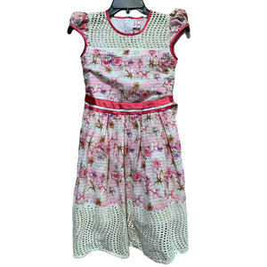 Giggla & Gigglee Girls XL Pink Easter Floral Eyelet Lace Spring Summer Dress