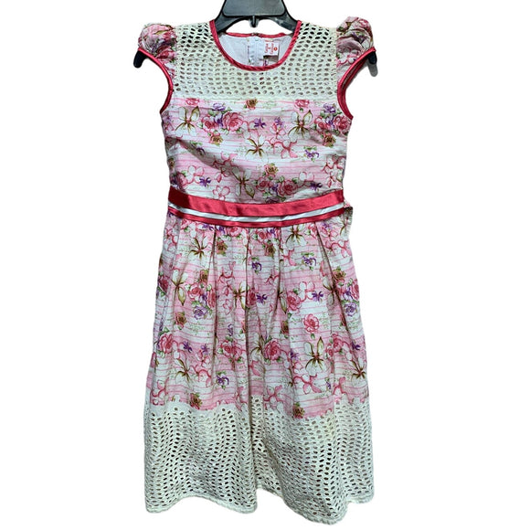 Giggla & Gigglee Girls XL Pink Easter Floral Eyelet Lace Spring Summer Dress