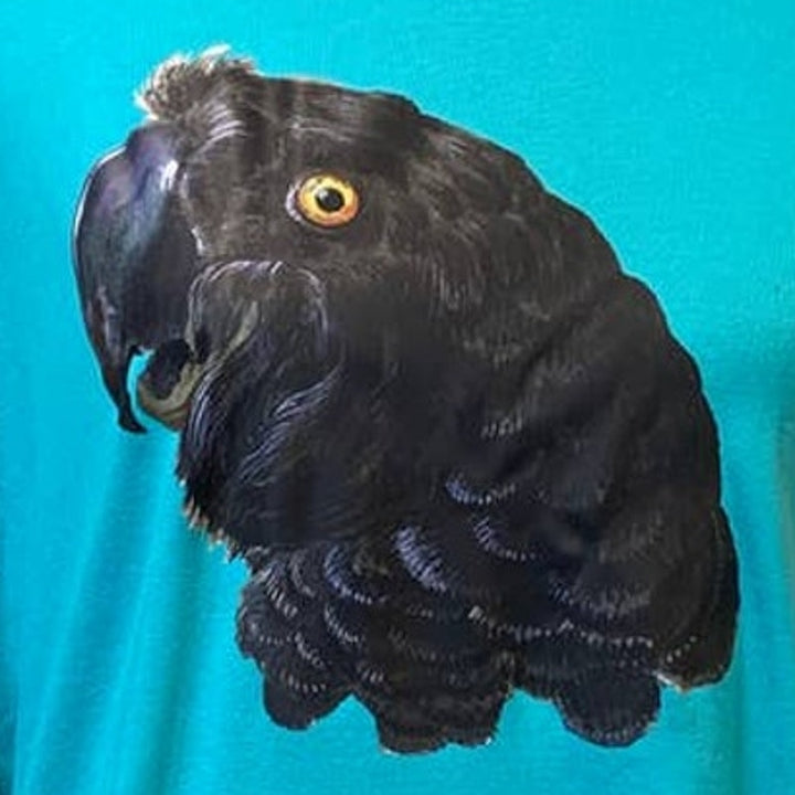 Upcycled Hand Printed Womens XL Black Parrot Bird Ukraine Artist Fundraiser Tee