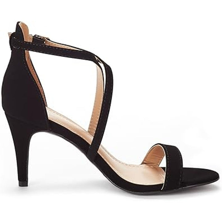 New Dream Pairs Womens Size 7 Black Faux Suede Open Toe 3.5" Heel Sandal Shoes