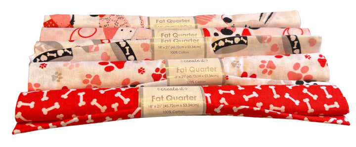 15 New Create It 18"X21" Valentine Puppy Dog Paw Quilting Fabric Fat Quarter FQs