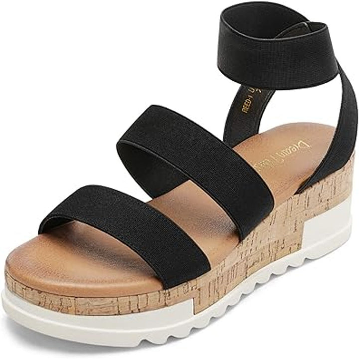 Dream Pairs Womens Size 5.5 Black Elastic Strap 2.5" Platform Open Toe Sandals