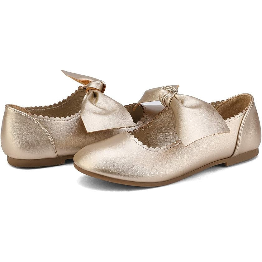 Dream Pairs Little Girl Size 13 Shiny Gold Bow Slip On Closed Toe Flats Shoes