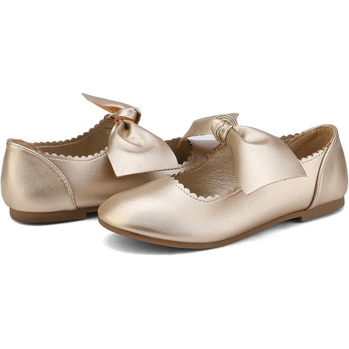 Dream Pairs Little Girl Size 13 Shiny Gold Bow Slip On Closed Toe Flats Shoes