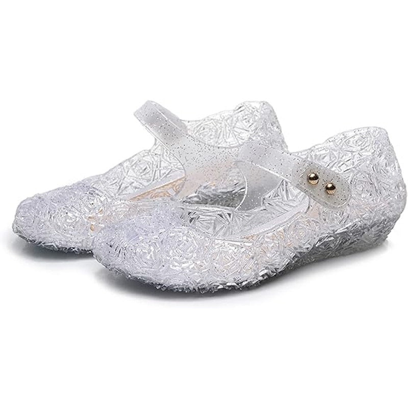 OMGard Little Girls Size 11 Clear Glitter Flats Floral Mary Jane Jelly Shoes