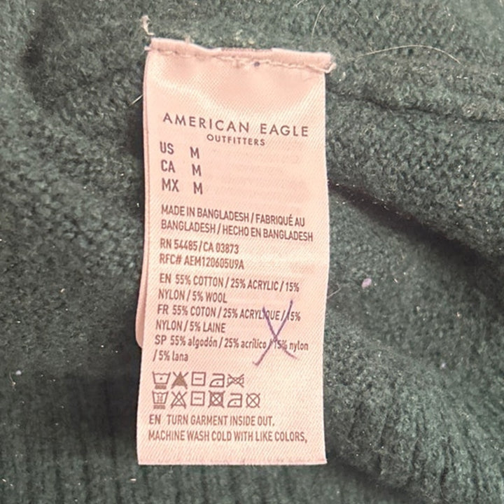 New American Eagle Mens Medium Green Long Sleeve V Neck Cotton Blend Sweater