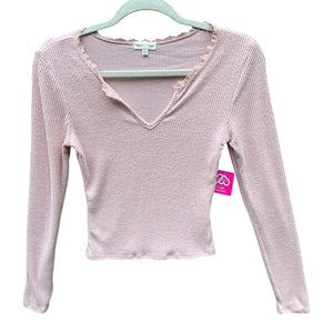 NWT New Heart & Hips Juniors Small Ribbed Lace Trim Long Sleeve V Neck Top