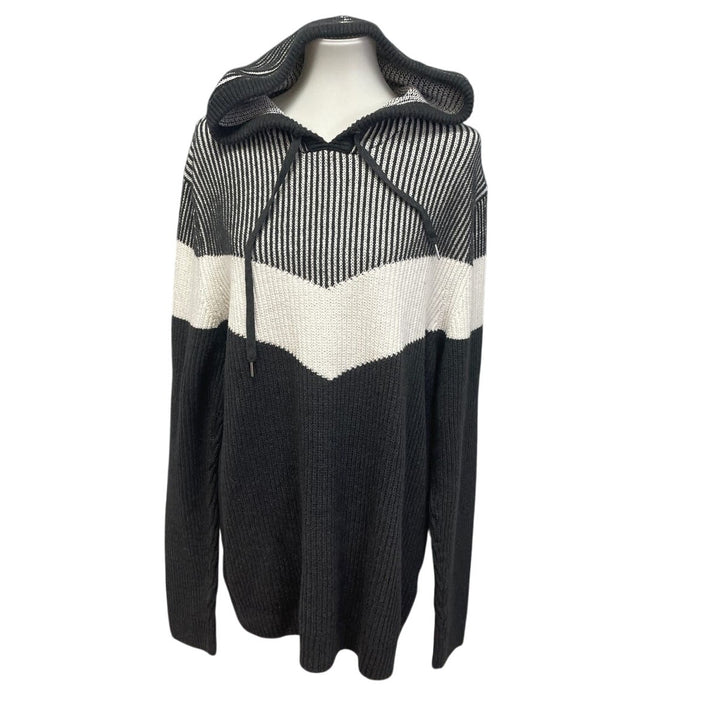 INC Womens XXL Black Gray Long Sleeve Acrylic Blend Hoodie Pullover Sweater