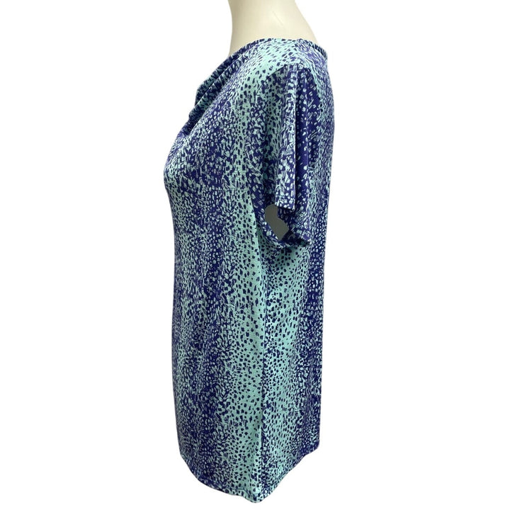 Jaclyn Smith Womens Medium Short Sleeve Swoop Neck Polka Dot Stripe Blouse