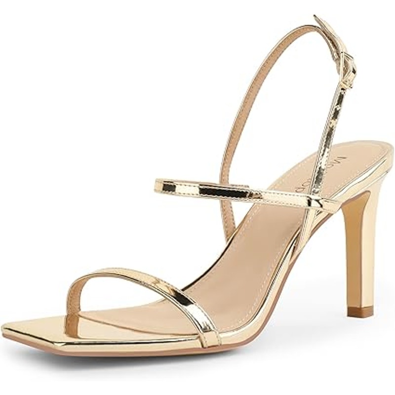 New Modatope Womens 6 Shiny Gold Ankle Strap Open Toe 3.5" Heel Sandal Shoes