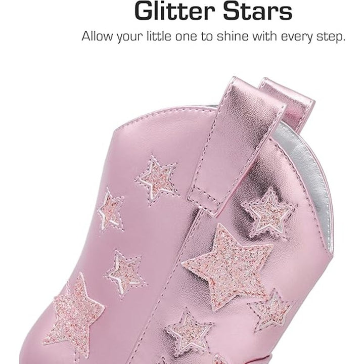 Dream Pairs Little Girls Size 2 Pink Glitter 1" Cowgirl Boots Pointed Toe Shoes
