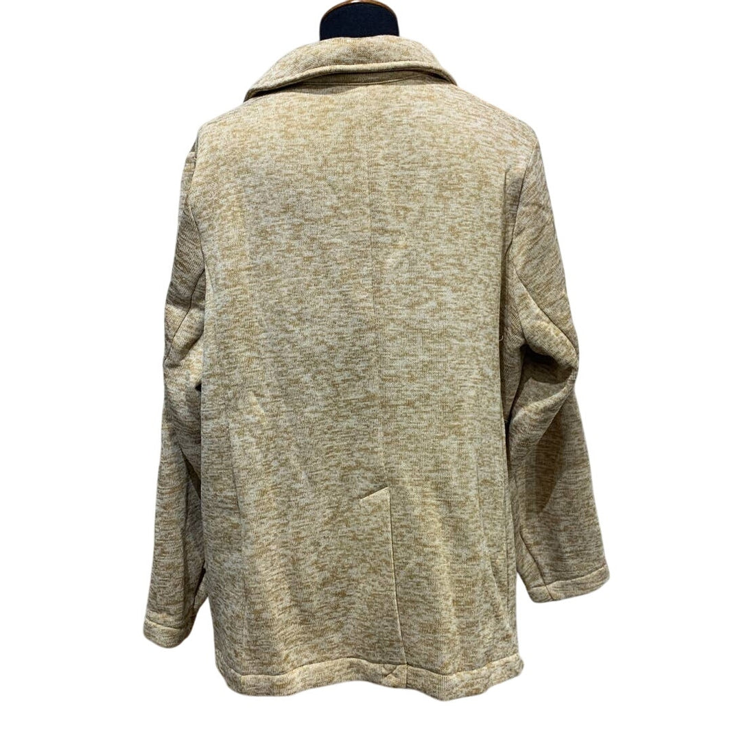 New Lands End Tan 1X Sweater Fleece Machine Washable Single Button Blazer Jacket