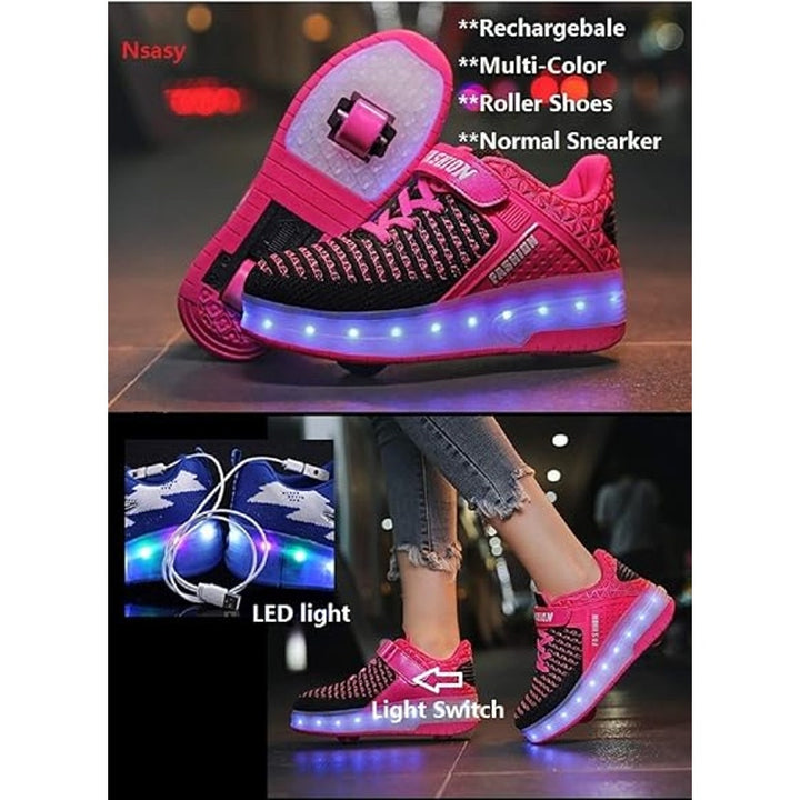 Girls 11.5 Pink Black Hook Loop Rechargeable Light Up Sport Shoes Missing Wheels