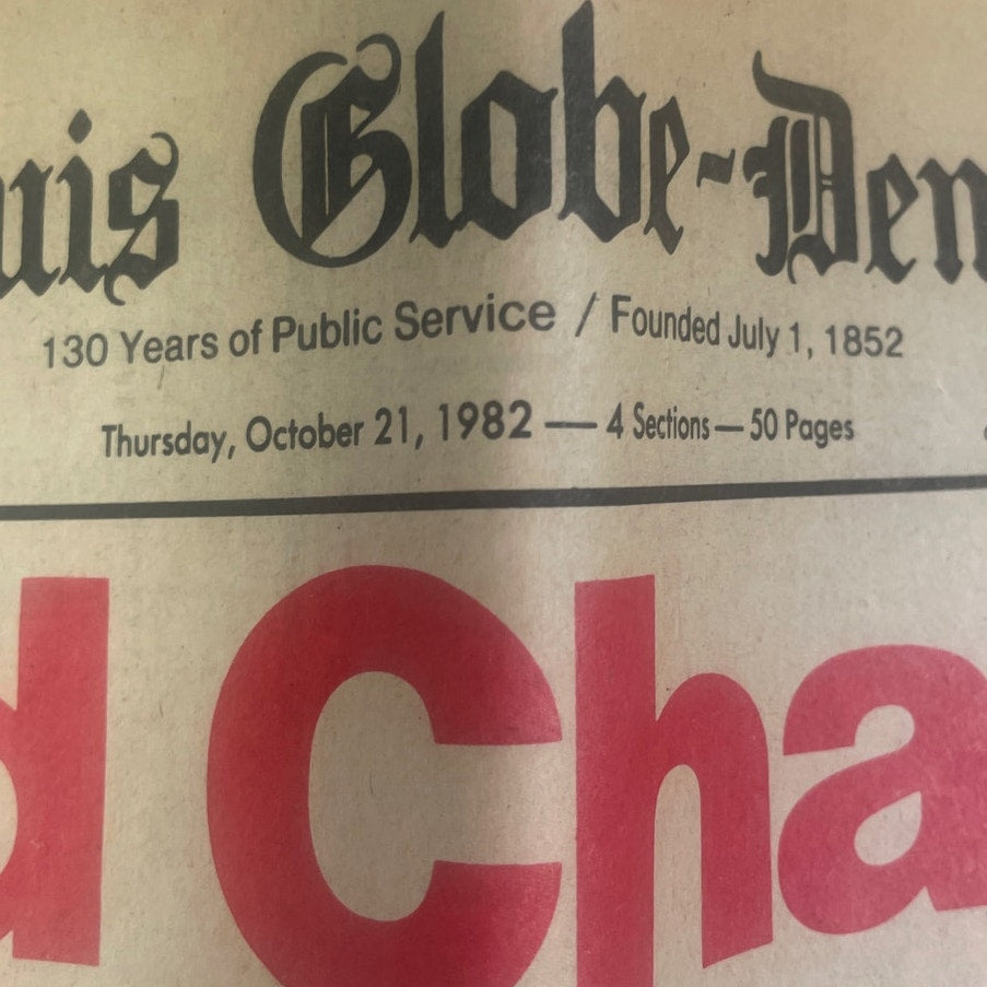 Vintage 1982 St Louis Baseball Cardinals World Champs Globe-Democrat Newspaper