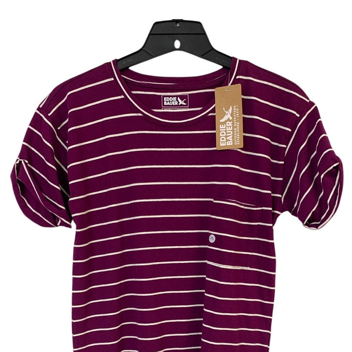 NWT New Eddie Bauer Womens XS Dark Purple Coast Climb Pocket Striped Tee Dress