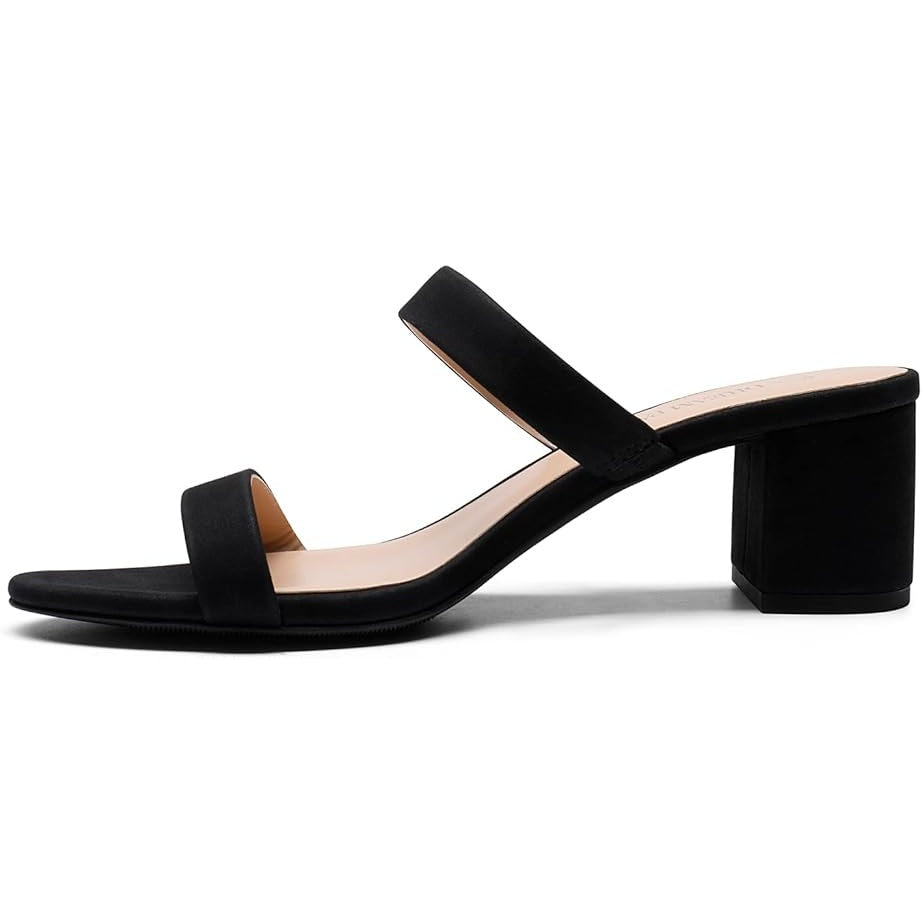 Dream Pairs Womens Size 9 Black 2-Strap Open Toe Block Chunky 2" Heels Sandals