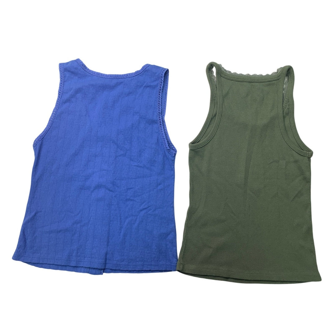 2 New Aerie Womens Small Lace Blue Green Front Button Sleeveless Tank Tops
