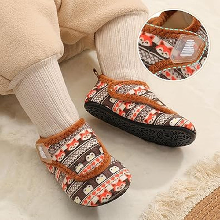 New Barerun Toddler Boys 6-6.5 SlippersFuzzy Latch &amp; Hook Close Non Slip Shoes