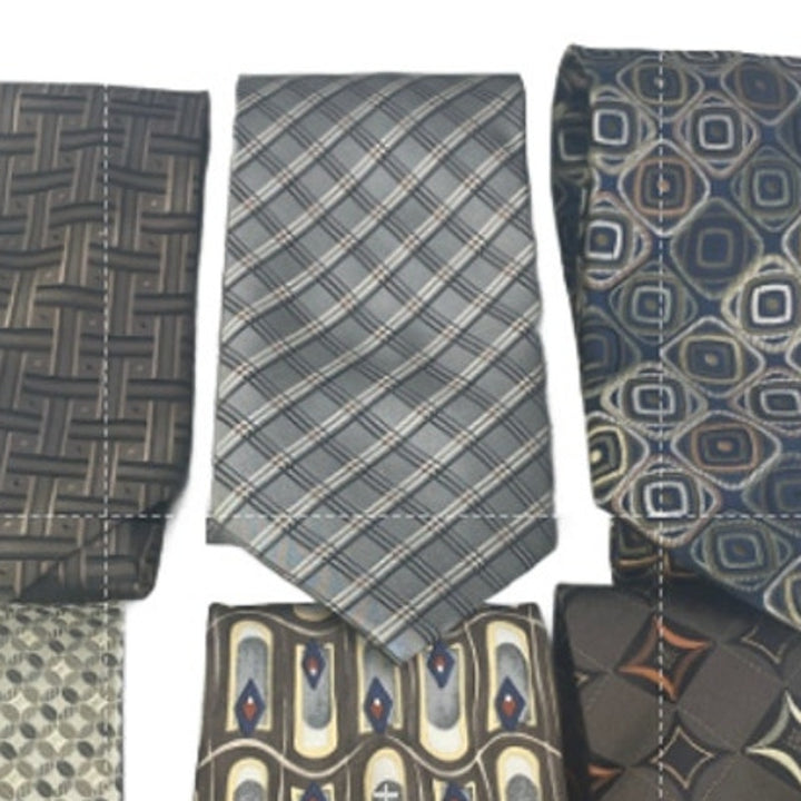 Lot of 6 Gold Brown Silver Striped Plaid Vintage and Modern Mens Neck Ties