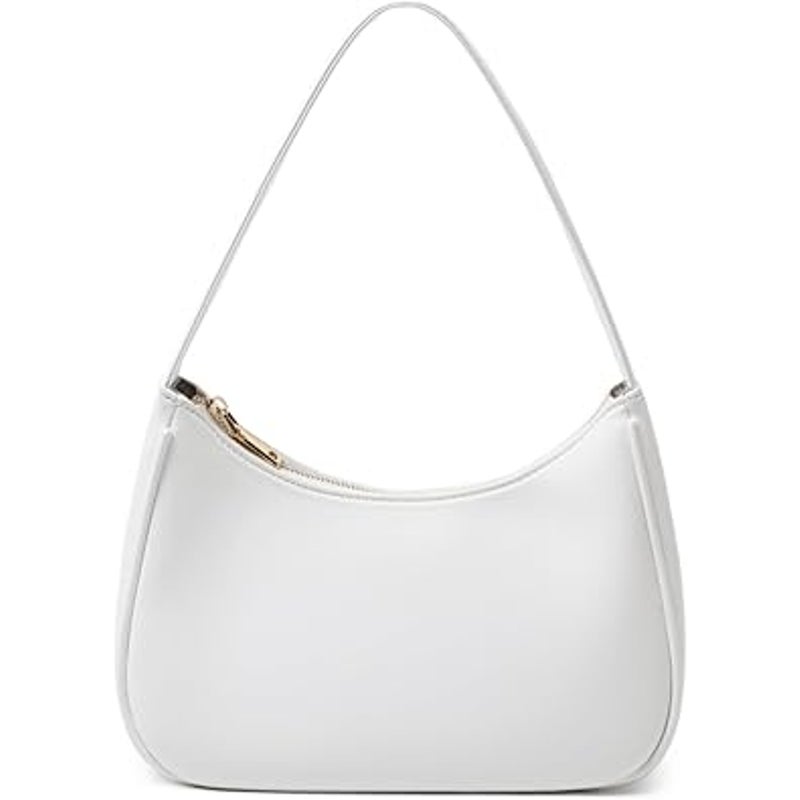 New White Faux Leather Small Cute Mini Hobo Tote Handbag Zipper Closure Purse