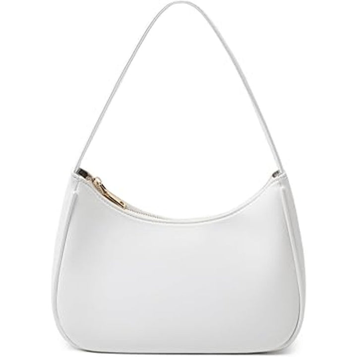 New White Faux Leather Small Cute Mini Hobo Tote Handbag Zipper Closure Purse