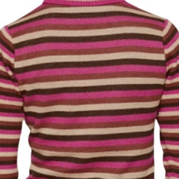 Toccin NY Womens XL Alice Purple Pink Stripe Long Sleeve Turtleneck Knit Sweater